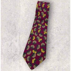 HERMÈS 7288 EA Silk Tie FRANCE Burgundy Beige Green Floral W:3.5" EUC